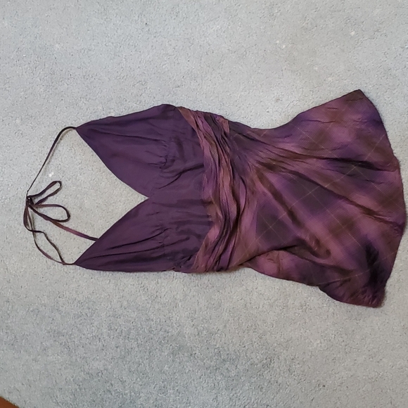 Express Design Studio Purple Plaid Silk Halter Top size Medium - Picture 3 of 7